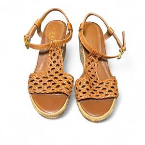 Lauren Ralph Lauren Women’s Size 7 Tan Leather Woven Espadrille Wedge Sandals